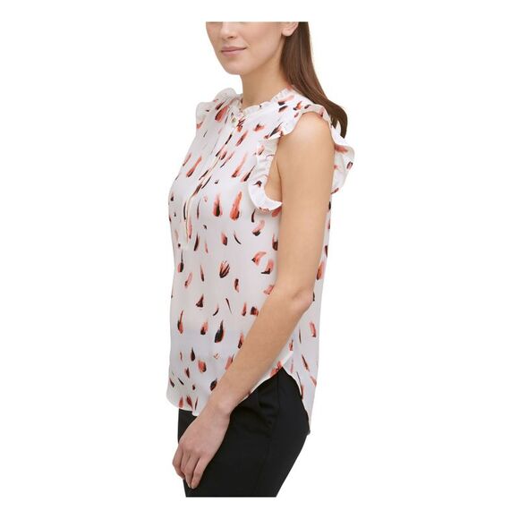 DKNY Womens Ivory Printed Crew Neck Wear To Work Blouse Petites PXS - Picture 3 of 4